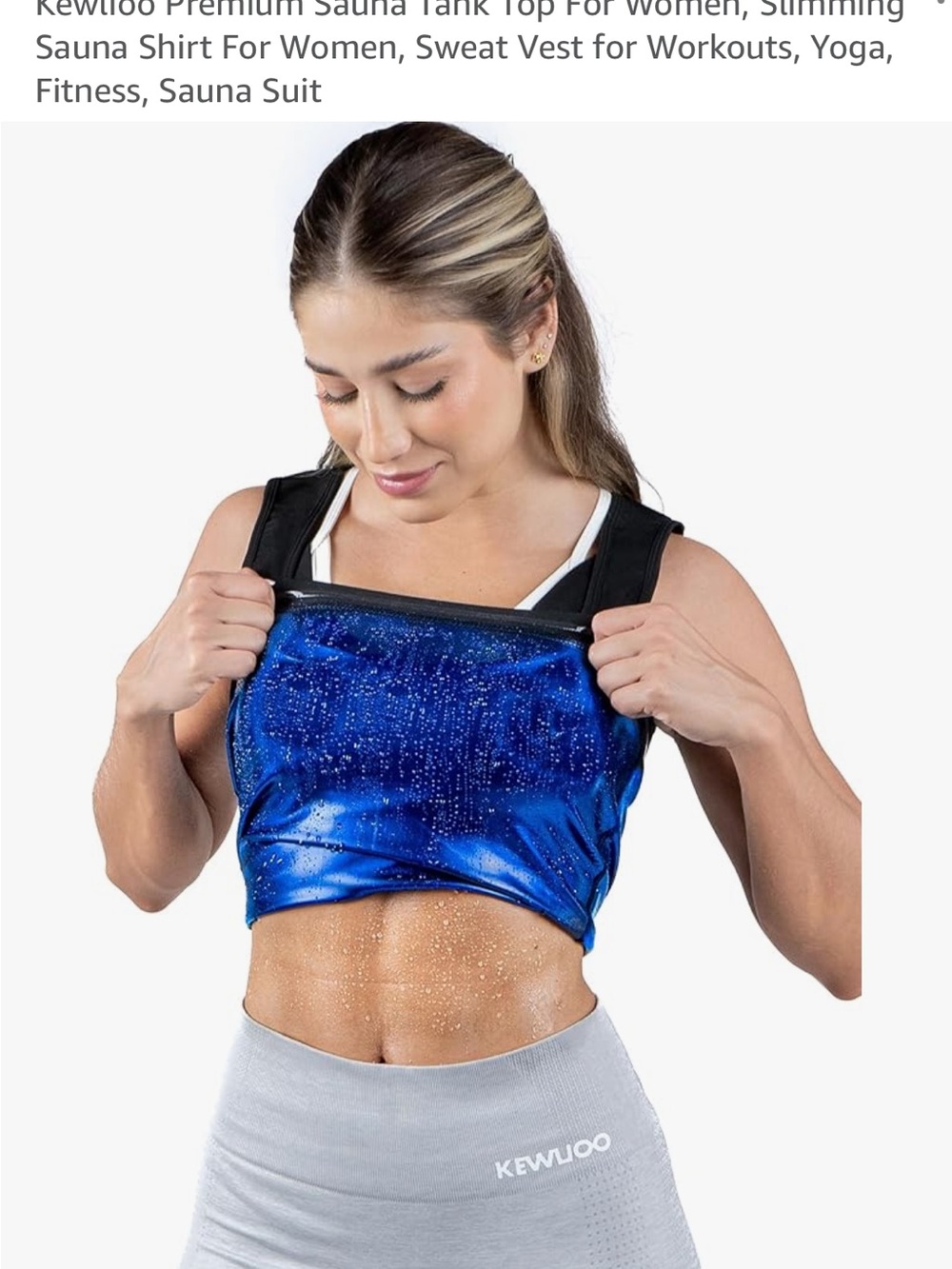NWT- Kewluoo Blue Sauna Tank Top - Metallic Workout Crop